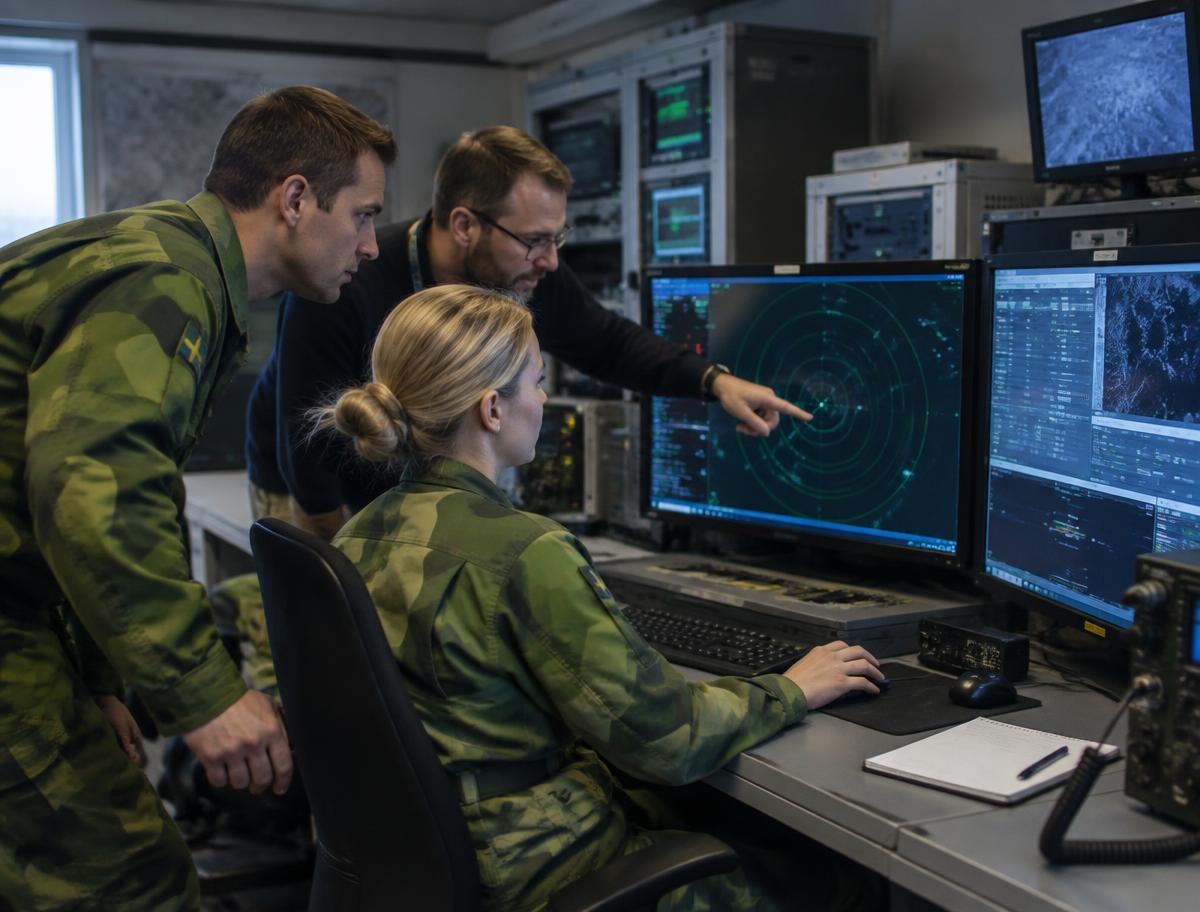 Personal vid en radar- och kommunikationsstation inom försvaret