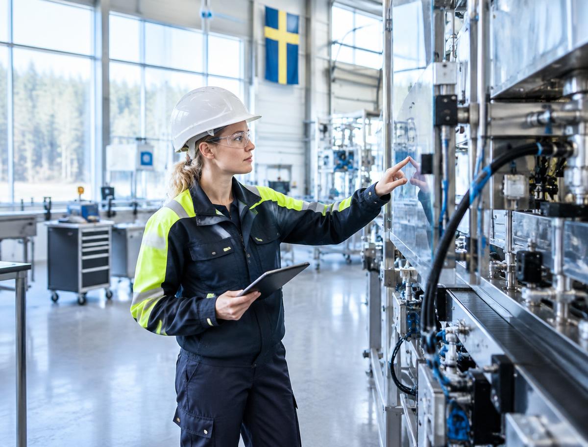 Ingenjör granskar modern industriell produktion